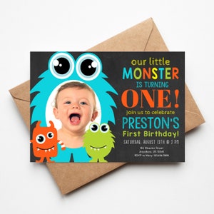 Monster Birthday Invitation Monster 1st Birthday Little Monster Boy 1st Birthday Invitation Monster Party Photo Editable Through Templett