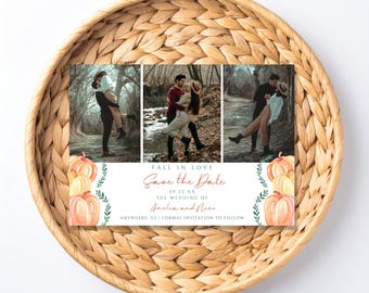 Pumpkin Save The Date | Rustic Fall Wedding Photo Template - Editable 5x7 | Digital Download