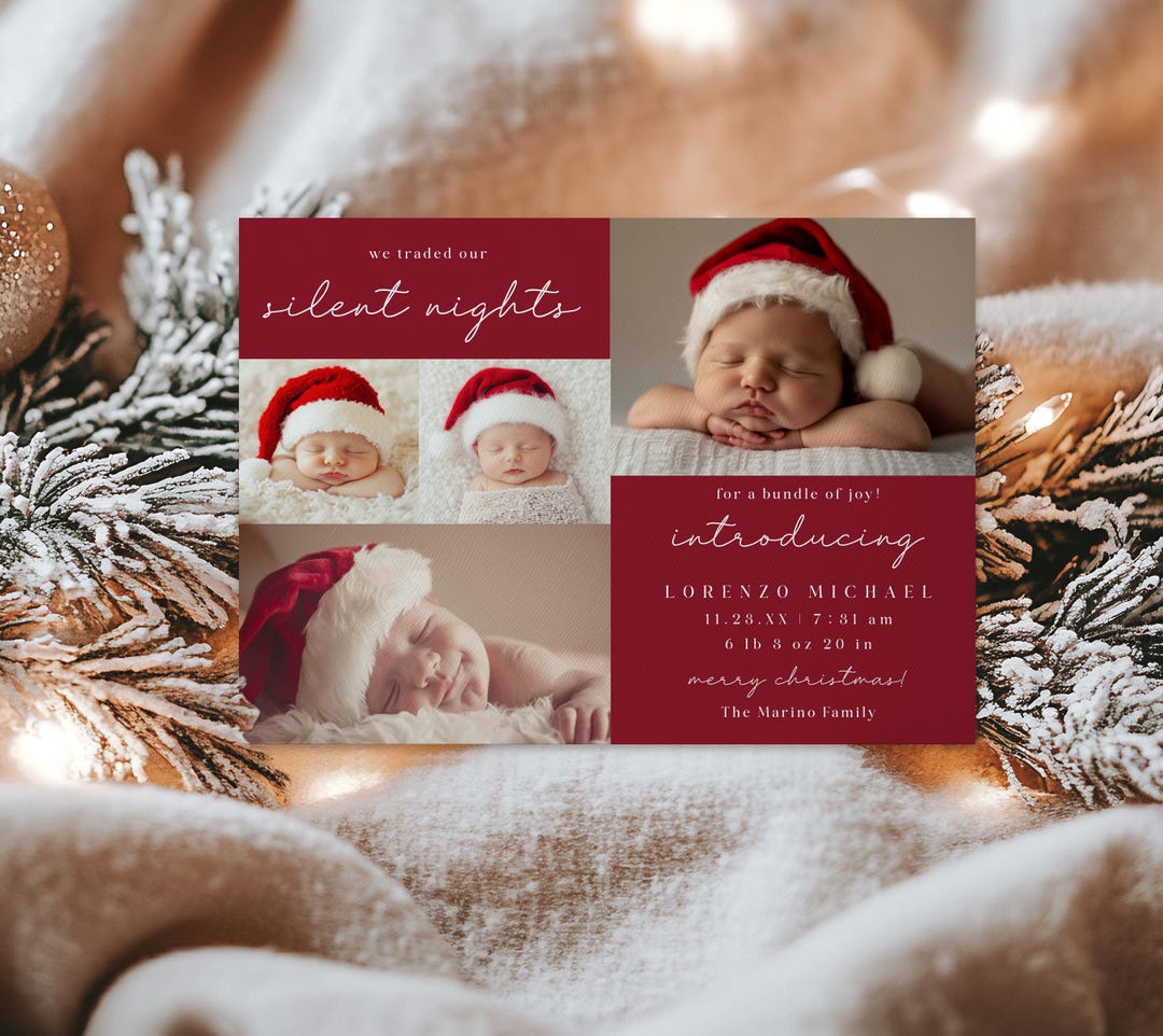 Christmas Birth Announcement Template, Holiday Baby Photo Card, Modern — free download