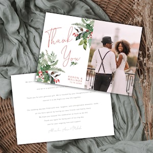 Weihnachtshochzeit Dankeskarte, Frohe Kleine, Verheiratete Kleine Weihnachten, Winterhochzeit, Elegante Weihnachten, Bearbeitbare Vorlage, Templett