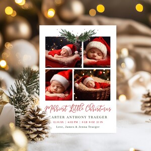 Geboorteaankondiging kerst, Merriest Little Christmas, Merry Christmas, aankondiging fotokaart, direct downloaden, bewerken met Templett