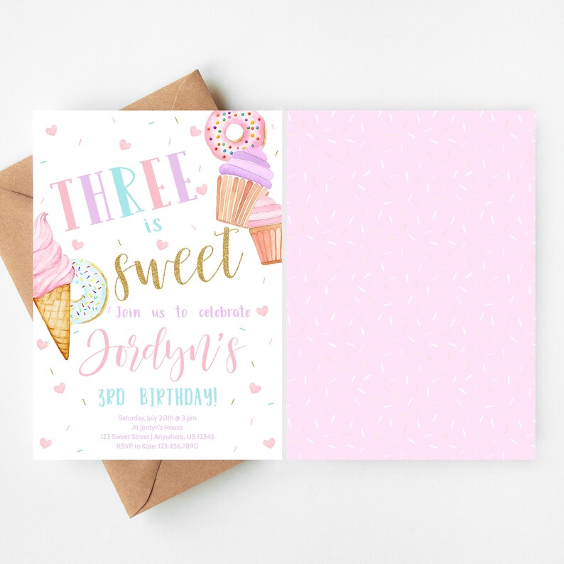Sweet Celebration Birthday Invitation 3rd Birthday Donut Birthday Party Editable Instant Download Editable Template Edit with