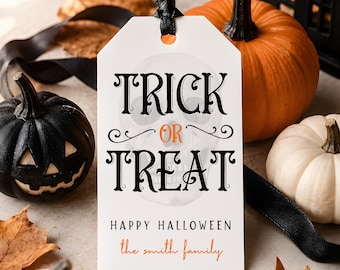 Editable Gothic Trick or Treat Tag, Skull Halloween Gift Tag (Digital Download)