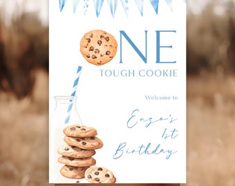 One Tough Cookie – 1st Birthday Welcome Sign, Boy Cookie Theme (Digital Template)