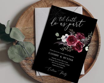 Gothic Halloween Bridal Shower Invitation - Couples Shower - Digital or Printed