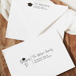 Envelop voor afstuderenfeest, klasse van, afstudeeruitnodiging, geadresseerde enveloppen voor afstuderen, retouradres, klasse van, bewerkbare sjabloon