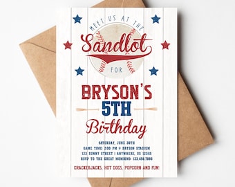 Baseball Birthday Invitation - Little Slugger Digital Template | Sandlot Theme | 5x7 Editable All Star Invite