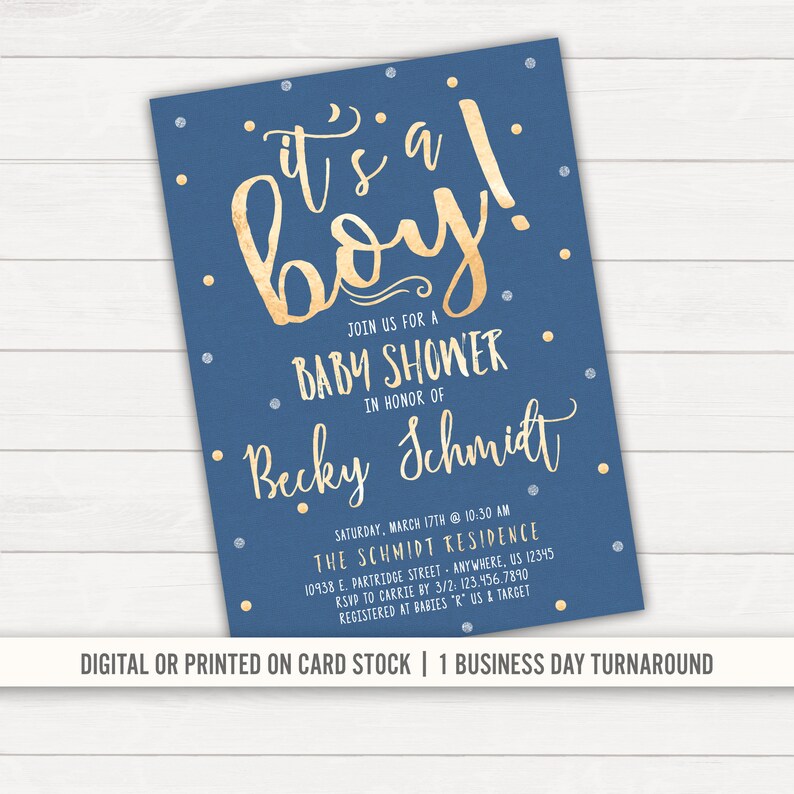 Boy Baby Shower Invitation Navy Blue Baby Shower Blue And Gold Etsy Boy Baby Shower Invitation Navy Blue Baby Shower Blue And Gold Etsy