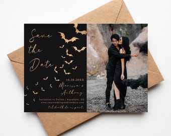 Gothic Halloween Save The Date: Bats, Til Death Do Us Part - Digital or Printed