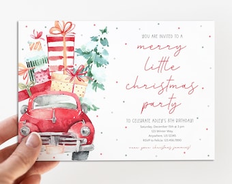 Merry Little Christmas Birthday Party, Winter Birthday, Christmas Invitation, Birthday Party Invitation, Instant Download, Editable Template