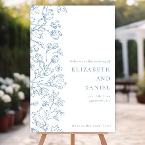 Blue Floral Wedding Welcome Sign · Dusty Blue Elegant Decor · Editable Printable Wedding Sign · Instant Download