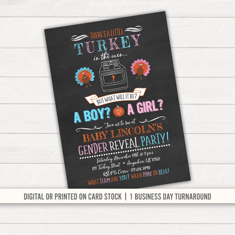Thanksgiving Gender Reveal Invitation Turkey Gender Reveal Etsy