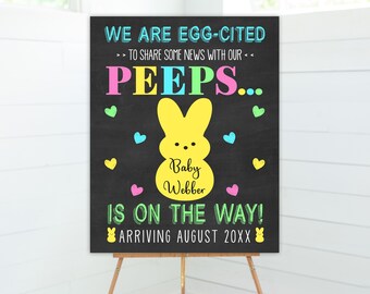 Pregnancy Announcement, Easter Pregnancy, Bunny Pregnancy Reveal, Peeps Pregnancy Reveal Sign, Instant Download, Edit Through Templett