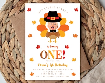 Little Turkey, Fall First Birthday Invitation, Thanksgiving Party | Editable 5x7 Digital Template, Kids