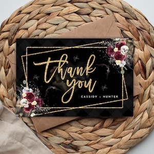 Halloween Dankeskarte, Gothic Floral, Halloween Hochzeit, Death Do Us Part, Liebe auf den ersten Schreck, bearbeitbar, Instant Download, Templett