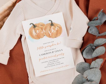 Gender Reveal Invitation: Little Pumpkin Theme, he or she,  - Digital