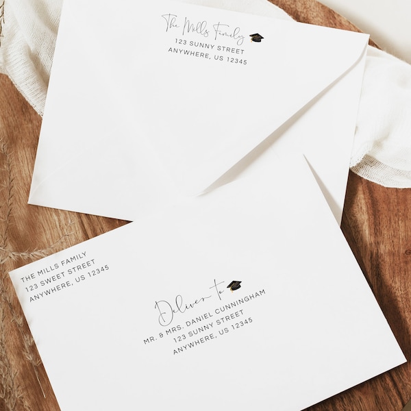 Custom Envelopes, Graduation Envelopes, Graduation Party, Graduation Addressed Envelopes, Return Address, Class of, Editable Template