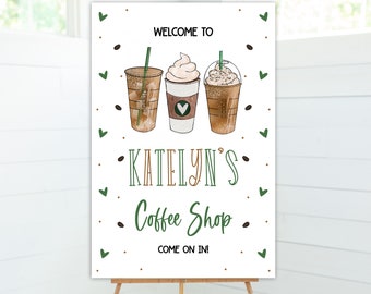 Coffee birthday party, welcome sign, coffee birthday party, welcome poster, coffee party, coffee theme, instant download, editable file