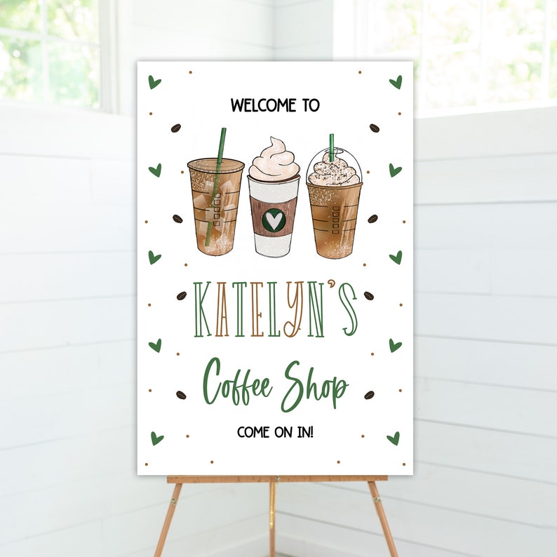 Coffee birthday party, welcome sign, coffee birthday party, welcome poster, coffee party, coffee theme, instant download, editable file image 1