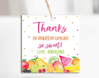 Fruit Birthday Party, Twotti Fruity Favor Tags, Fruit Party, Sweet Celebration, Gift Tag, Instant Download, Editable Tag, Edit with Templett