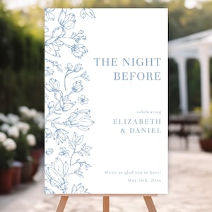 Blue Floral The Night Before Sign · Dusty Blue Rehearsal Dinner Decor · Editable Printable Wedding Sign · Instant Download