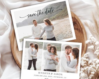 Minimalist Photo Save The Date Card, Black White Template (5x7 Digital File)