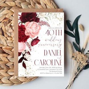 40th Anniversary Invitation • Burgundy Anniversary Party Invite • Editable Template • Wedding Celebration • Instant Download