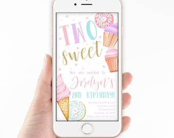 Two Sweet Birthday Text Invitation · Girl 2nd Birthday E-Invite · Editable Smartphone Template · Electronic Instant Download