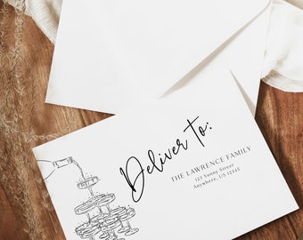 Champagne Tower Wedding Envelopes, Custom Envelopes, Champagne Envelopes, Mailing and Return Addressed Envelopes, Self Editable Template