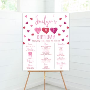 Valentine&#39;s 1st Birthday, Birthday Poster, Sweet ONE, Hearts Birthday, Sweet Celebration, Editable Stats Poster,  Instant Download, Templett