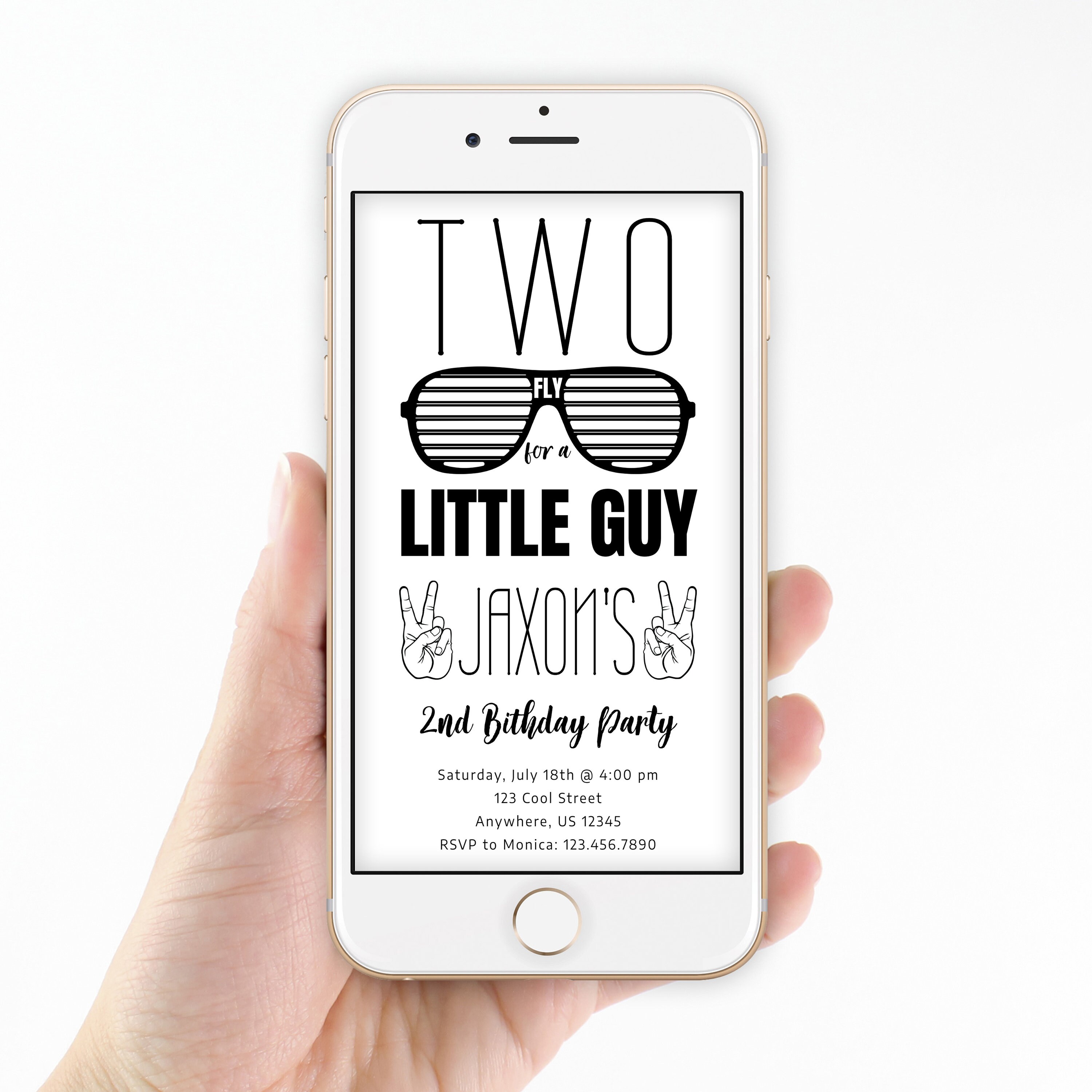 Two Fly For a Little Guy • Boy 2nd Birthday • Text Message Invitation • Electronic Invite • Smartphone Invitation • Editable Template