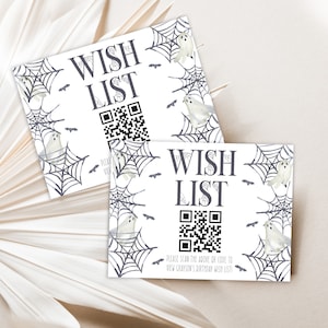 Halloween-Geburtstag, Wunschliste, Geschenkliste, QR-Code, QR-Suche, QR-Karte, Benutzerdefinierte Beilage, Gruseliger Geburtstag, Halloween-Kostümparty, bearbeitbare Datei