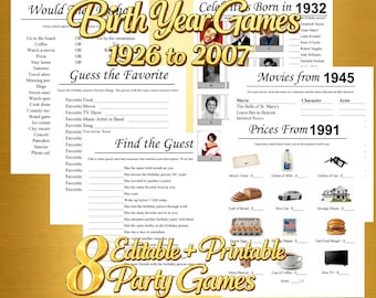 Bundel met verjaardagsfeestjes, trivia geboortejaar, bewerkbare canvagames (1926-2007)