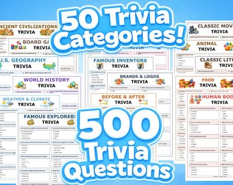 Quizspiel zum Ausdrucken – 50 Kategorien, 500 Fragen! Für den Spieleabend mit der Familie (PDF-Download)