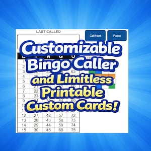 Modèle de jeu de bingo personnalisable | Excel et Google Sheets | Cartes de bingo imprimables | Annonceur de numéros automatique