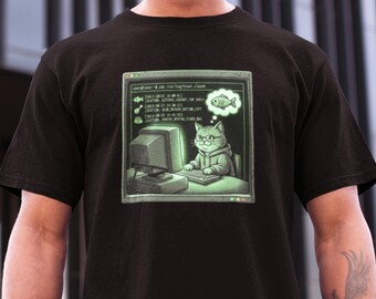 Retro shirt met capuchon van terminal Cat Pixel Art | Grappig IT-cadeau | Cybersecurity Infosec-analistenkleding | Programmeur Ontwikkelaar Linux SysAdmin Boven