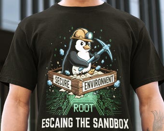 Linux Root Escaping the Sandbox-shirt met capuchon | Grappig cybersecurity-ethisch hackercadeau | SysAdmin Penguin Tech Humor | Uitrusting voor pentester