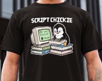 Shirt of hoodie met grappige programmeur Script Chickie | IT-professioneel cadeau | Cyberbeveiliging Linux Penguin Pixel Art | Techneut-topje met codeerhumor