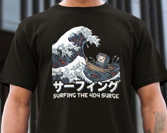 Surfing the 404 Surge-shirt met capuchon | Grappig cadeau IT-programmeur | T-shirt informatica-ingenieur | Softwareontwikkelaar Pixel Art Retro Top