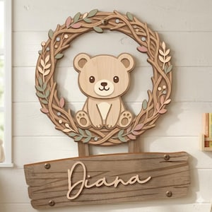 Wreath Baby Name Sign PNG Bundle. Laser cut file for Glow forge, Animals, baby arrival sign baby in bloom sign,  baby room decor