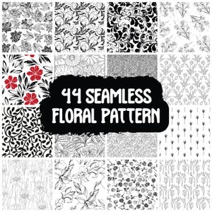 44 Blommor Seamless Pattern svg bunt, Boho Flowers vektormönster, Blommönstersamling Blommig bakgrund Bunt för hantverk och POD
