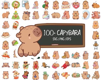 Más de 100 Kawaii Capybara SVG Bundle, pegatinas de vinilo Capybara, descarga instantánea de imágenes prediseñadas de Capybara