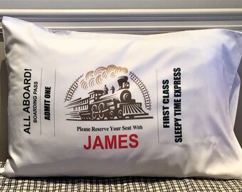 CUSTOM TRAIN PILLOW or Pillowcase; personalized pillowcase; personalized train gift; kids train room; train room decor; train lover gifts