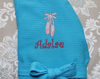 PERSONALIZED Childrens Robe in White, Hot Pink, or Aqua; NON-Hooded Robe Perfect for Bath Time, Flower Girls, and Swim and Dance Cover Up