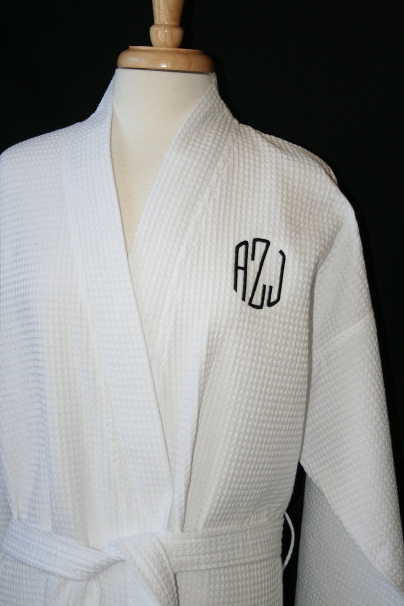 RUSH Ship Included: PERSONALIZED Large Unisex Waffle Weave Bath Robe in Black or White Long Robes Available Plus Sizes 2XXL Robes