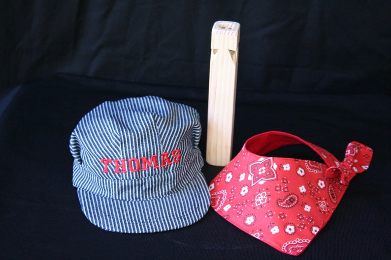PERSONALIZED Train Hat Bandanna Wood Train Whistle Train Etsy