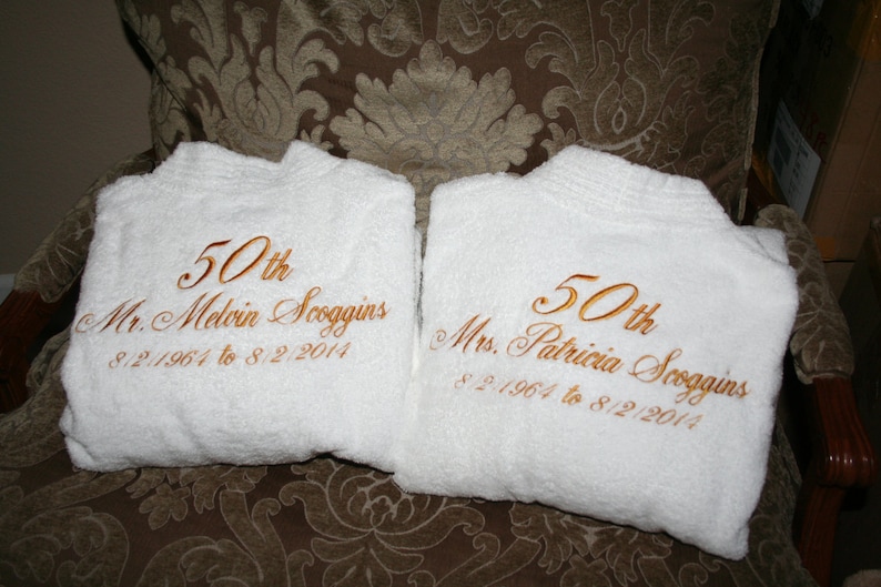 2 PERSONALIZED His and Hers Embroidered Five Star Hotel Robe Set Monogrammed Robes Wedding Robes Anniversary Gifts Luxury Robes