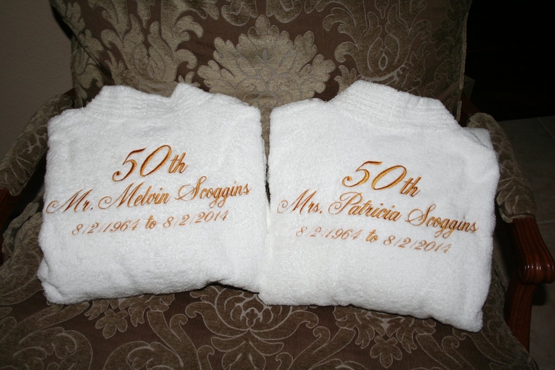 2 PERSONALIZED His and Hers Embroidered Five Star Hotel Robe Set Monogrammed Robes Wedding Robes Anniversary Gifts Luxury Robes