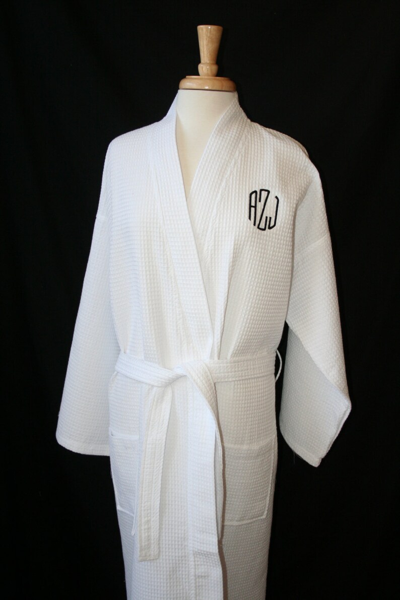 Plus Size Robes 2XXL Robes RUSH Ship Included: PERSONALIZED Large Unisex Waffle Weave Bath Robe in Black or White Monogrammed Bath Robes