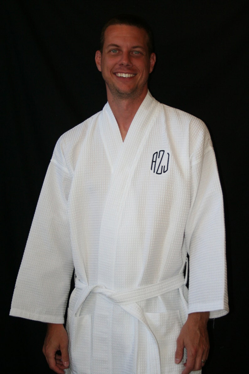 Plus Size Robes 2XXL Robes RUSH Ship Included: PERSONALIZED Large Unisex Waffle Weave Bath Robe in Black or White Monogrammed Bath Robes